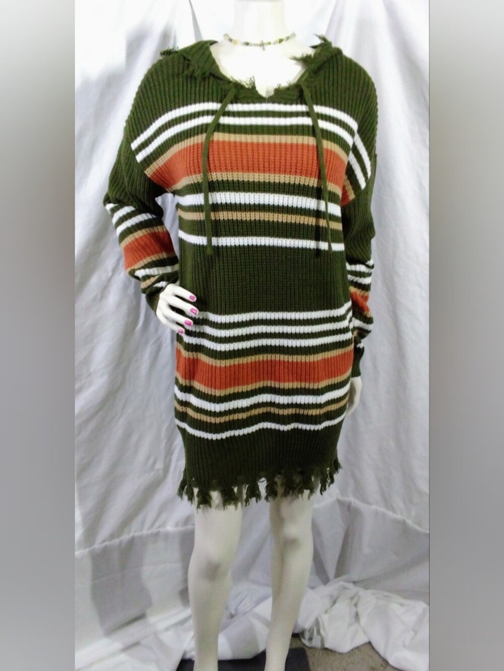 Almost Famous Striped Olive Green Knit Sweater Dress, Y2K, Fall, Size 1x